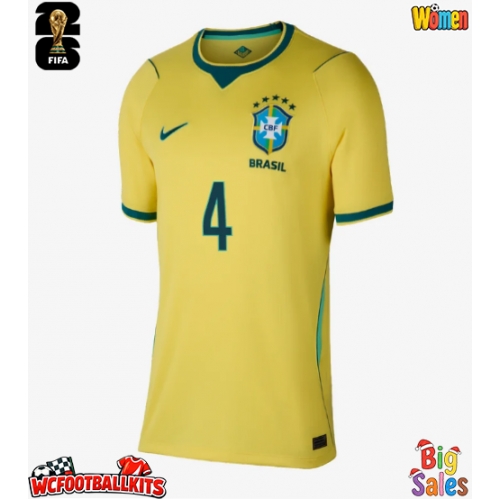 Brazil Marquinhos #4 Replica Home Stadium Shirt for Women World Cup 2026 Short Sleeve
